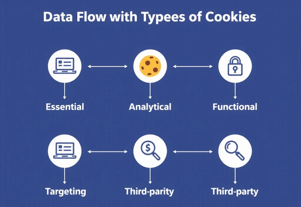 Grafické znázornění toku dat přes různé typy souborů cookie