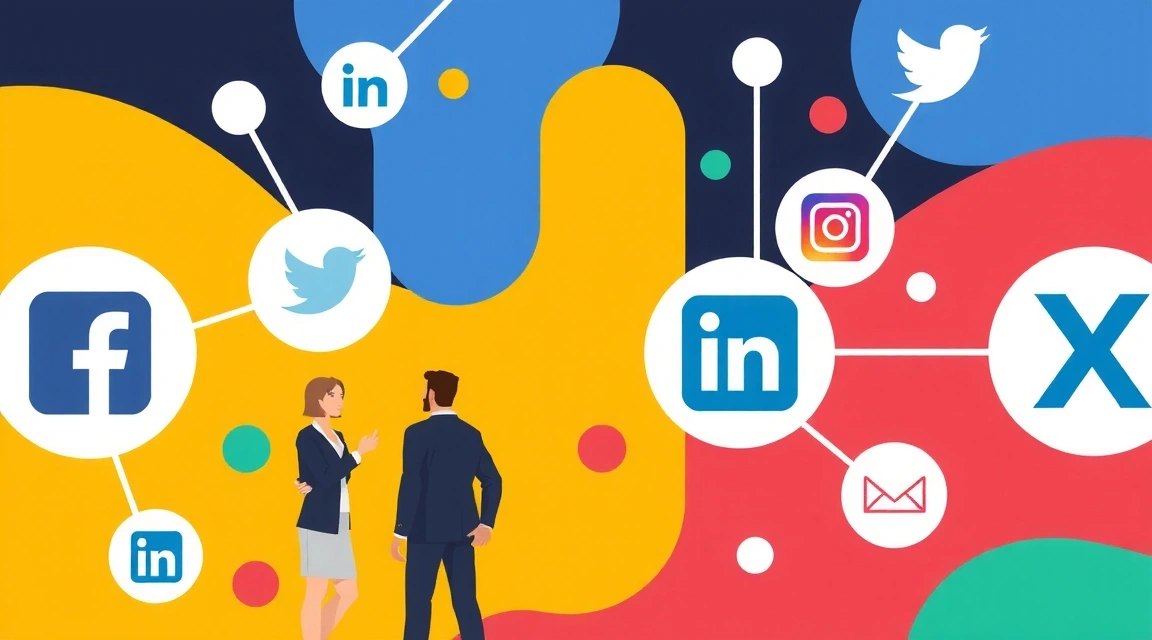 Ikony sociálních médií a lidé komunikující