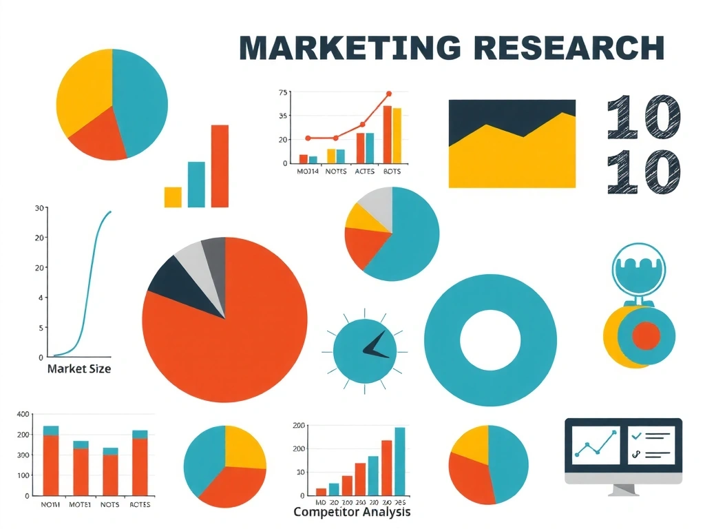 Různorodé grafy a ikony představující typy výzkumu