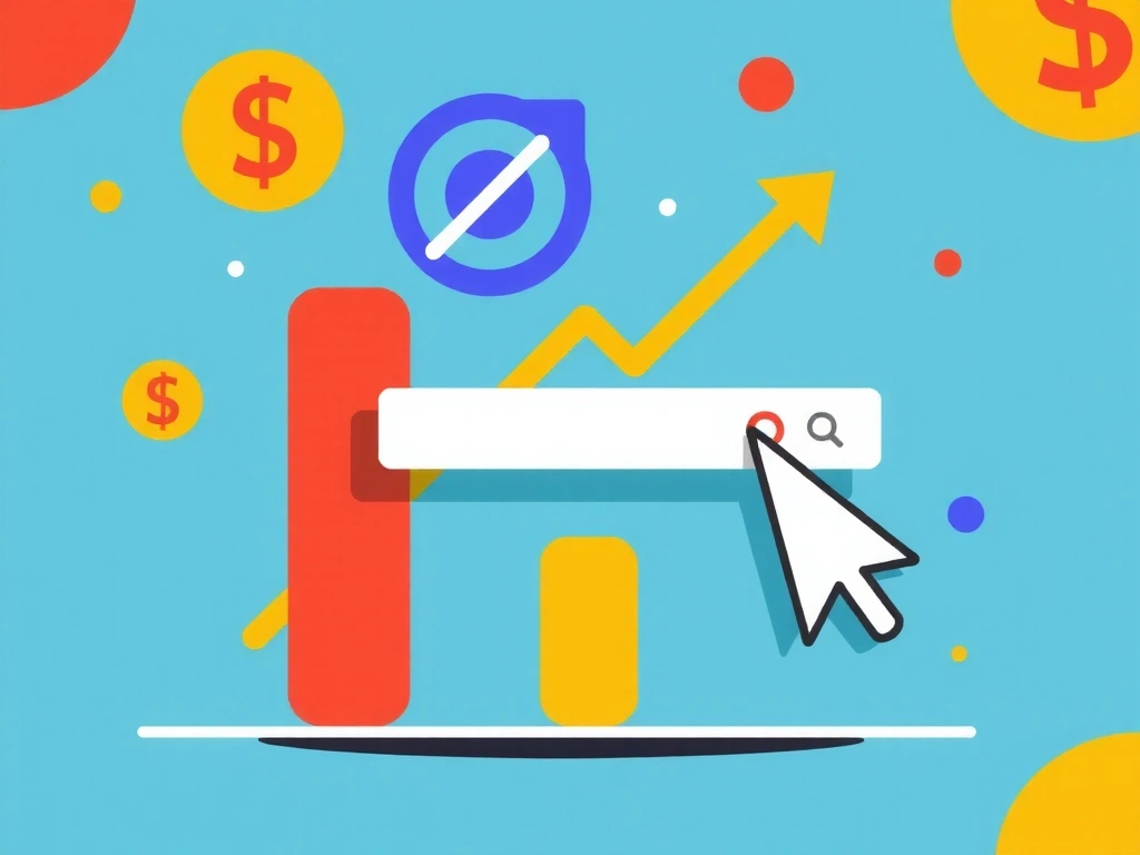 Abstraktní reprezentace pay-per-click reklamy s grafy a ikony peněz