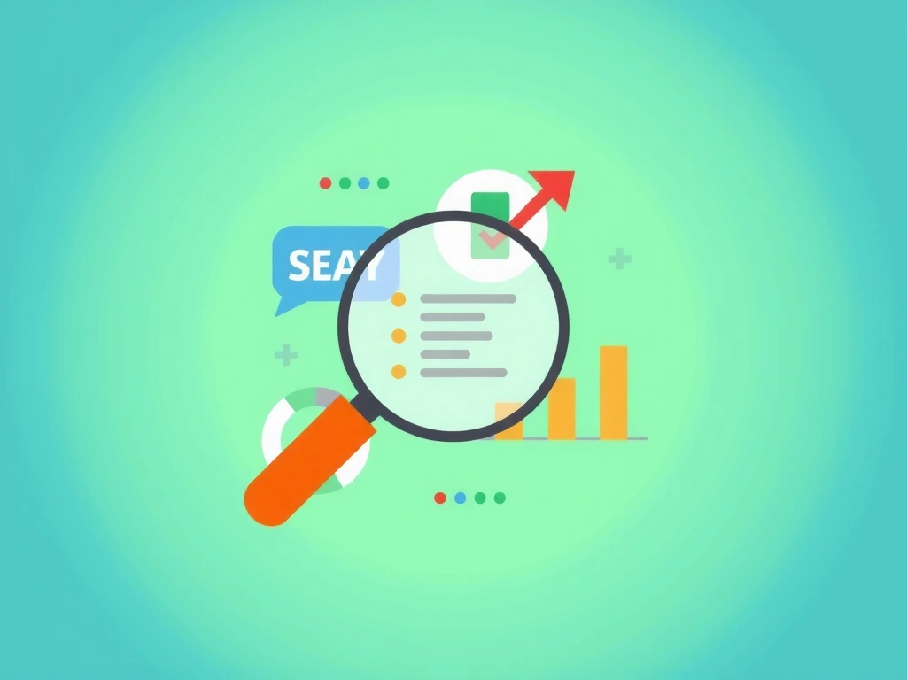 Abstract representation of search engine optimization with magnifying glass over code and data points.