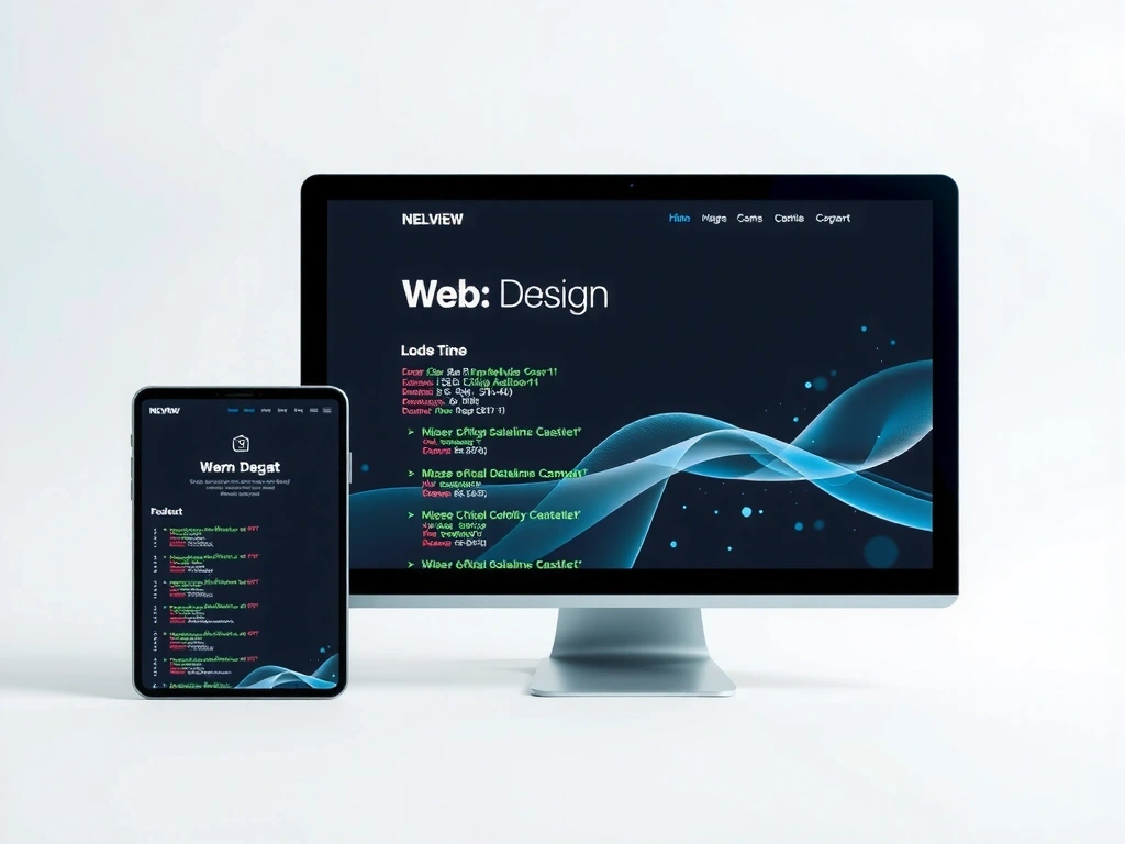 Modern web design interface on a screen with abstract code elements.