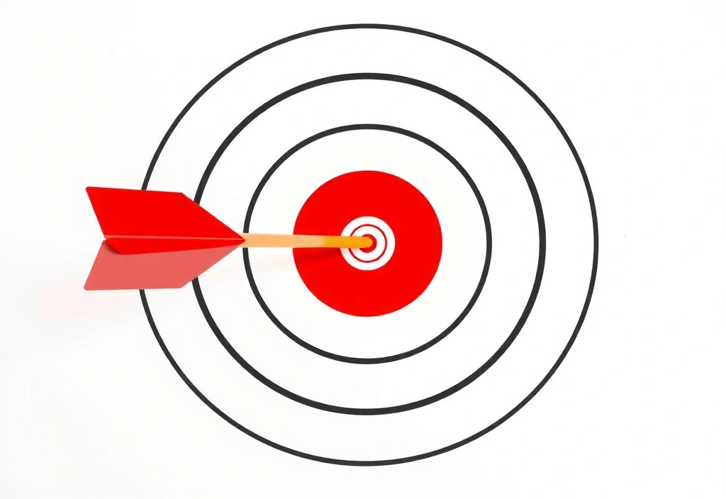 Targeting concept, an arrow hitting a bullseye on a board with multiple segmented areas.